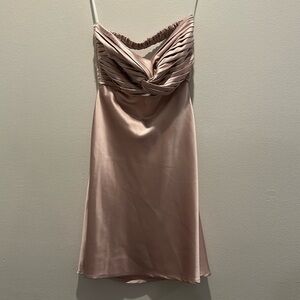 Rose gold strapless silk Princess Polly dress